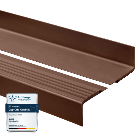 Treppenkantenprofil 30x27 mm, Treppenprofil PVC f&uuml;r Treppenstufen, Treppenkantenschutz mit Rillen, Antirutsch, RM, braun, 150 cm