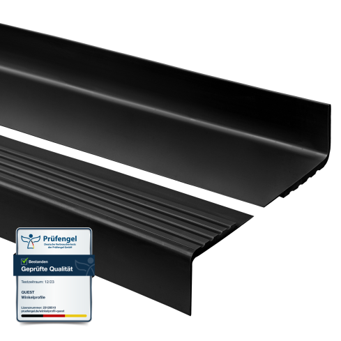 Treppenkantenprofil 40x40 mm, Treppenprofil PVC f&uuml;r Treppenstufen, Treppenkantenschutz mit Rillen, Antirutsch, RS, schwarz, 150 cm