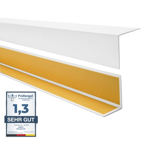 Winkelprofil Selbstklebend Kantenschutzprofil aus Hart-PVC, Dekorative Winkelleiste für Kanten und Ecken, L-Form, KTK, weiß