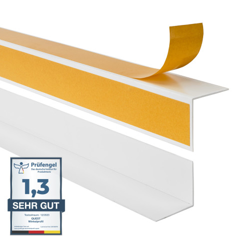 Winkelprofil Selbstklebend  , Hart-PVC Kantenschutzprofil, Winkelleiste für Innenecken, L-Form, KTZ, weiß