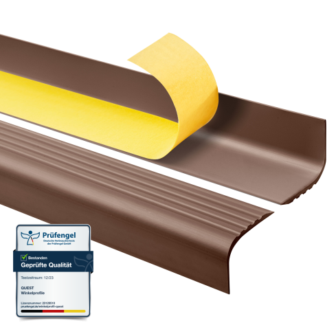 Treppenkantenprofil Selbstklebend 52x40 mm, Treppenprofil PVC f&uuml;r Treppenstufen, Treppenkantenschutz mit Rillen, Antirutsch, RGPT, braun