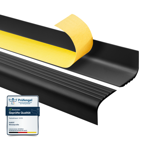 Treppenkantenprofil Selbstklebend 52x40 mm, Treppenprofil PVC f&uuml;r Treppenstufen, Treppenkantenschutz mit Rillen, Antirutsch, RGPT, schwarz