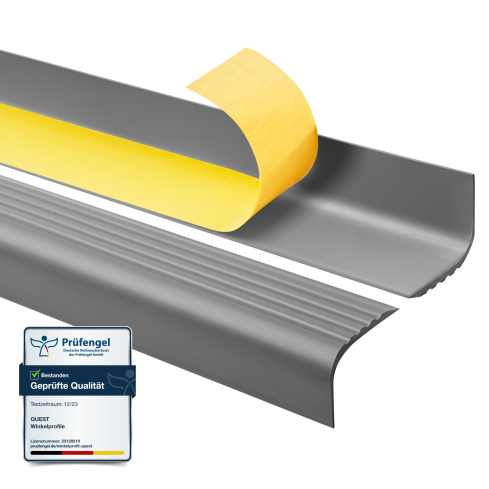 Treppenkantenprofil Selbstklebend 52x40 mm, Treppenprofil PVC f&uuml;r Treppenstufen, Treppenkantenschutz mit Rillen, Antirutsch, RGPT, dunkelgrau
