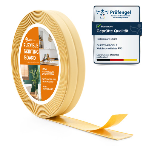 Weichsockelleiste Selbstklebend 10x10 mm, PVC Abschlussleiste für Küche, Badezimmer, Flexibel, Dekorativ, UV-beständig, creme, 5 m