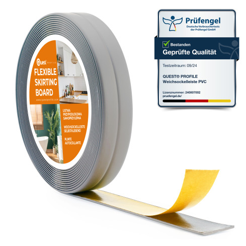 Weichsockelleiste Selbstklebend 10x10 mm, PVC Abschlussleiste für Küche, Badezimmer, Flexibel, Dekorativ, UV-beständig, grau, 5 m
