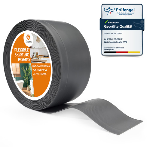 Weichsockelleiste ohne Klebeband 100x25 mm, PVC Sockelleiste, Breite Knickleiste f&uuml;r W&auml;nde, Boden, Flexibel, Dekorativ, UV-best&auml;ndig, dunkelgrau