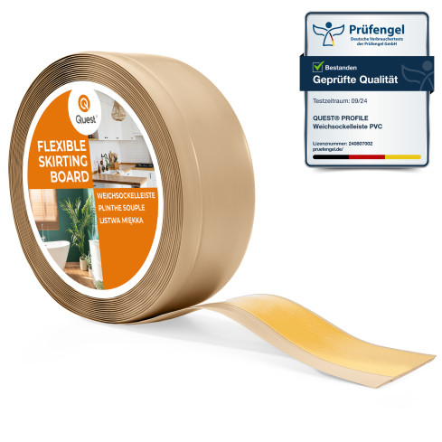 Weichsockelleiste Selbstklebend 70x20 mm, PVC Sockelleiste, Breite Knickleiste f&uuml;r W&auml;nde, Boden, Flexibel, Dekorativ, UV-best&auml;ndig, sandig