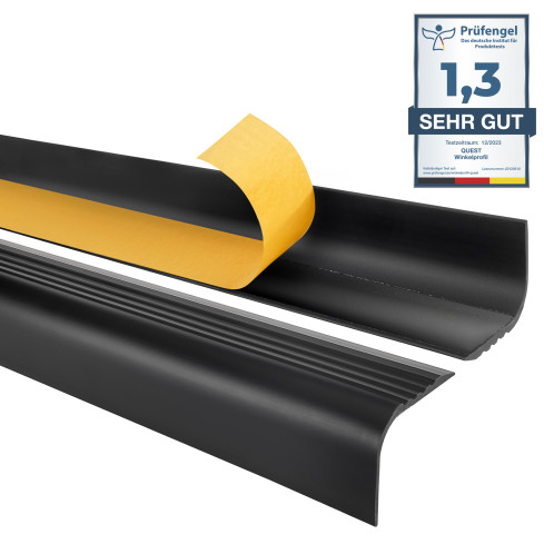 Treppenkantenprofil Selbstklebend 52x40 mm, Treppenprofil PVC für Treppenstufen, Treppenkantenschutz mit Rillen, Antirutsch, RGPT, schwarz