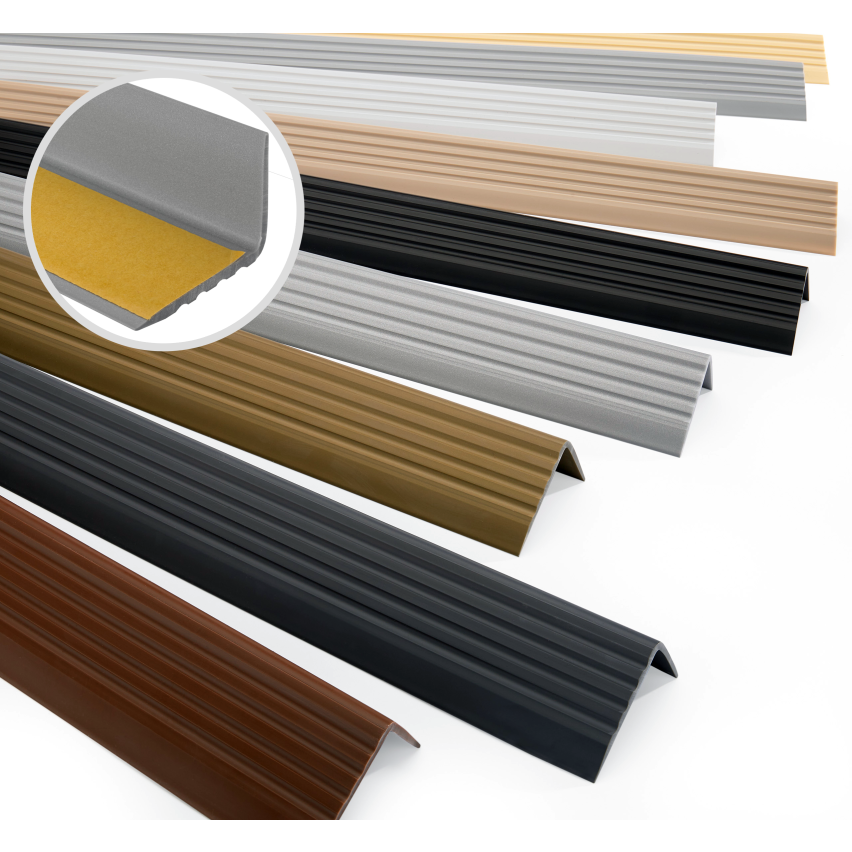 Treppenkantenprofil, Selbstklebend, PVC, Kunststoff, Antirutsch-Profil, Winkelprofil, 40x25mm, beige