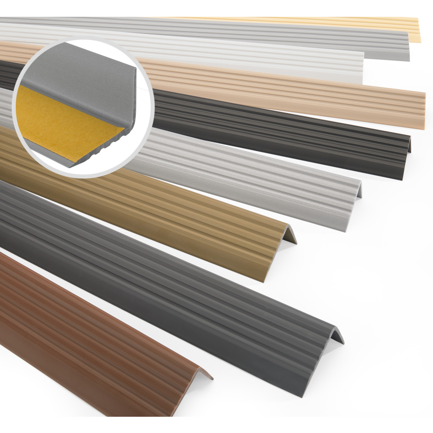 Treppenkantenprofil, Selbstklebend, PVC, Kunststoff, Antirutsch-Profil, Winkelprofil, 40x25mm, cremig