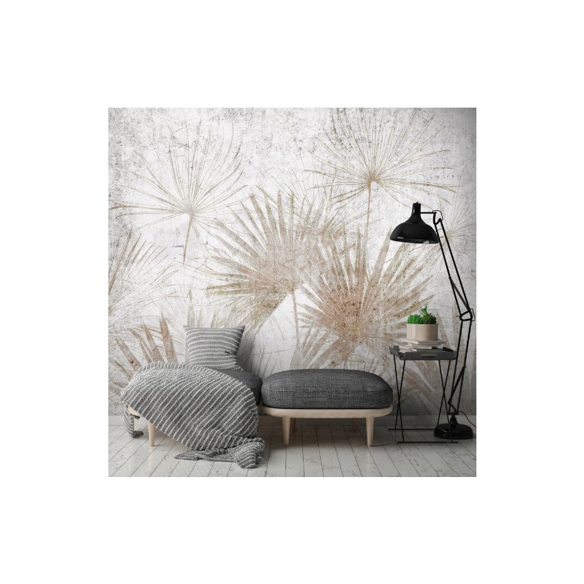 Fototapete Blätter auf Beton für Schlafzimmer Wohnzimmer Vliestapete 250X175