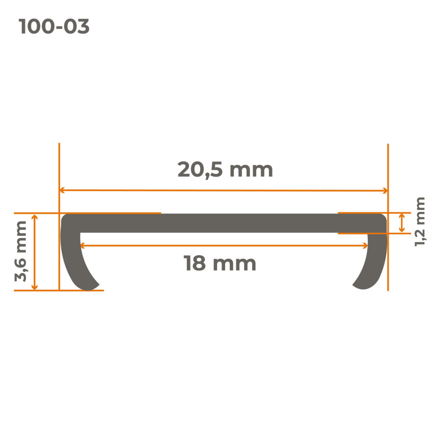 Möbelprofil C 18 mm, braun mit Klebeband, Länge 5m