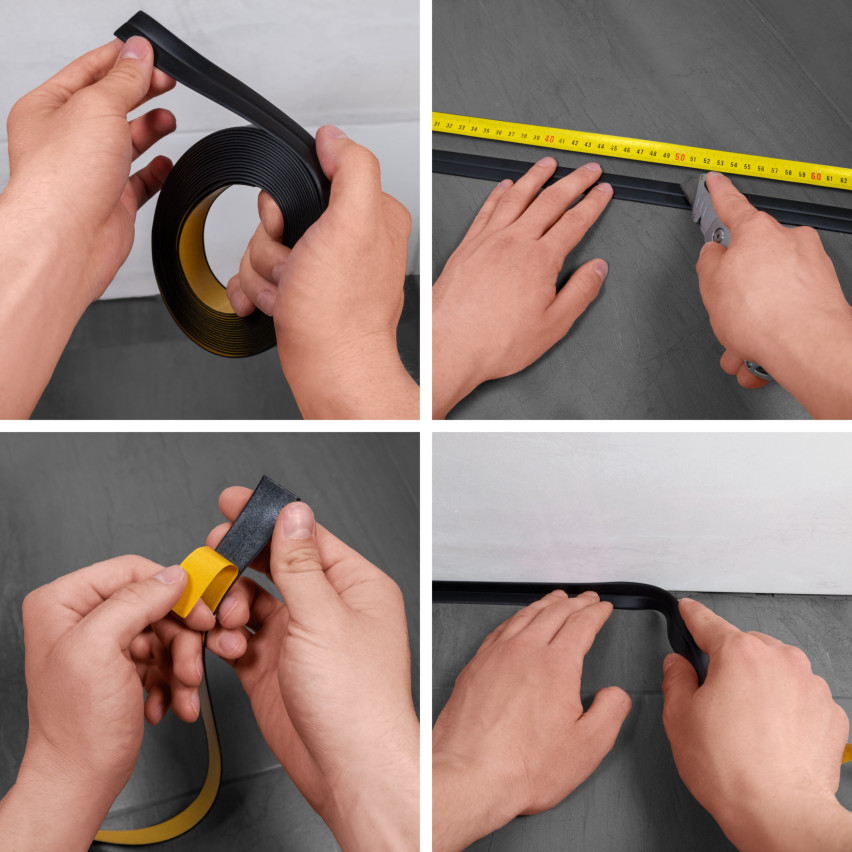 Weichsockelleiste selbstklebend 10x10mm für Küche und Bad Knickleiste aus PVC Dichtungsband Fugendichtband Schwarz 5m