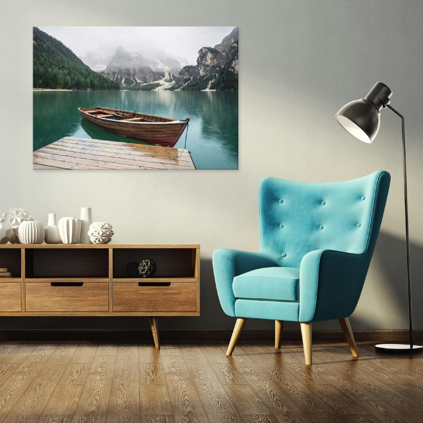 Bild Bootfahren See Berge auf Leinwand Wand 100x70