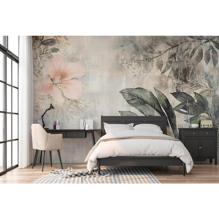 Fototapete Blätter Vintage Blumen Beton für Schlafzimmer Wohnzimmer Tapete 250X175 15399
