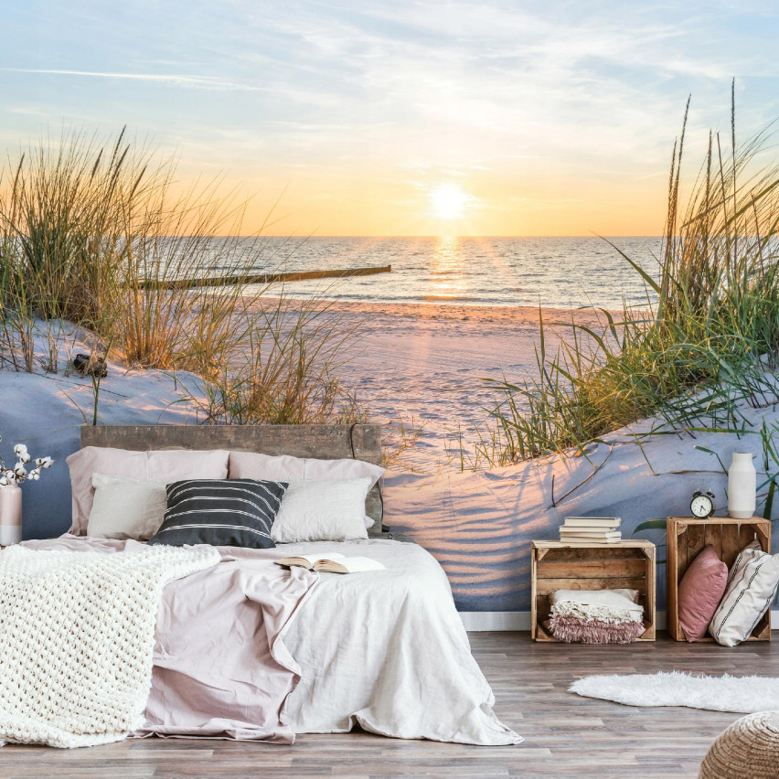 Fototapete Strand Meer Dünen Ostsee Blick auf Schlafzimmer Wohnzimmer Tapete 350X250