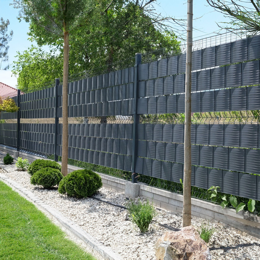 Hart-PVC Sichtschutzstreifen Sichtschutz Rolle Doppelstabmatten Zaun Gartenzaun Streifen  Höhe 19cm  Stärke: 1,2 mm, Graphit 