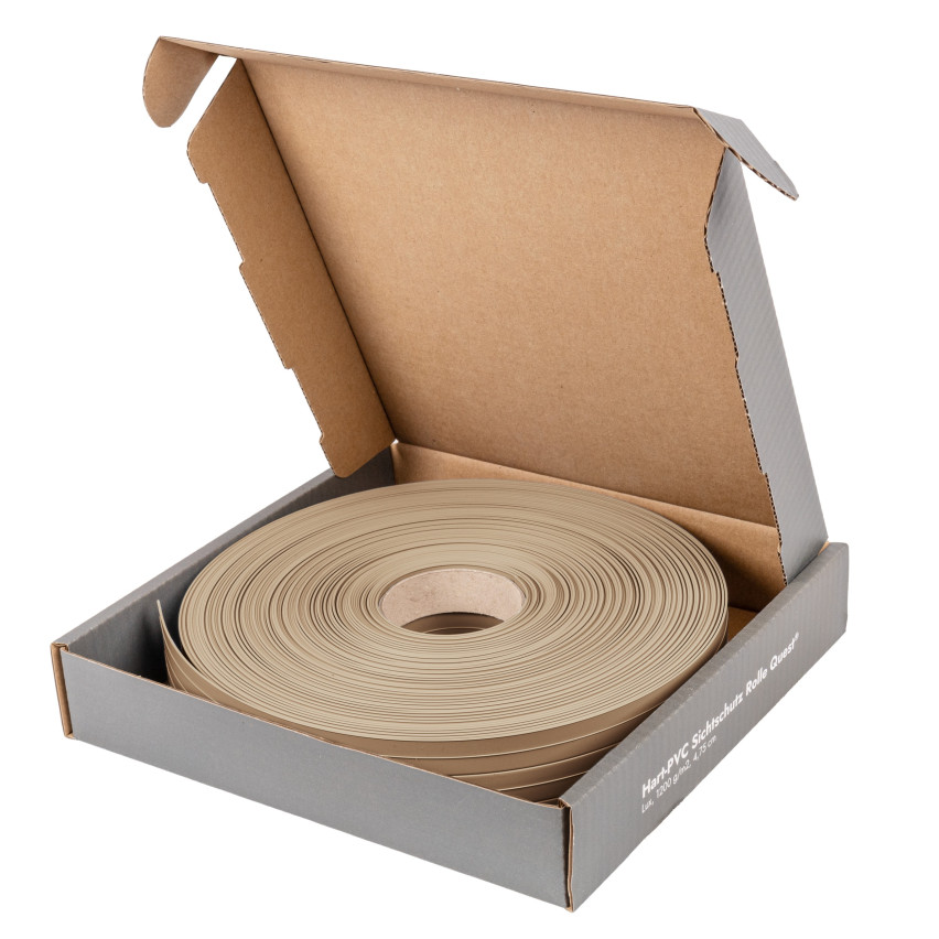 PVC-Sichtschutzstreifen für Zäune – schmaler, vertikaler Streifen für Gittermattenzäune, für Sicken geeignet, 900 g/m², beige RAL 1019