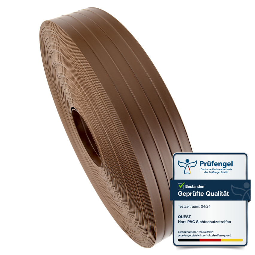 PVC-Sichtschutzstreifen für Zäune – schmaler, vertikaler Streifen für Gittermattenzäune, für Sicken geeignet, 900 g/m², braun RAL 8017