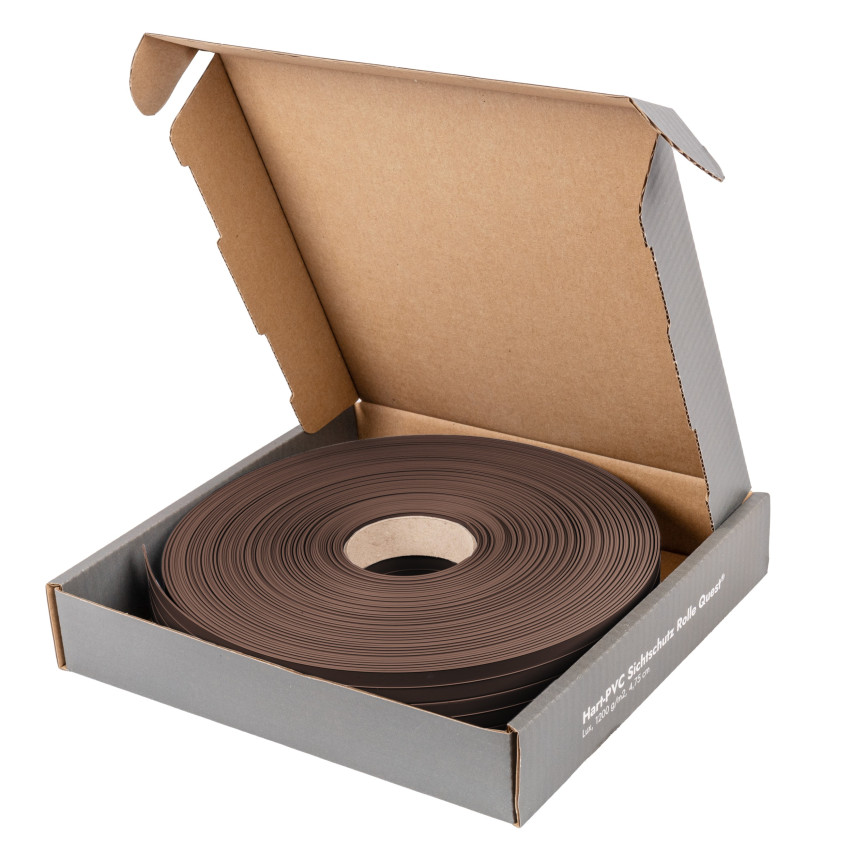 PVC-Sichtschutzstreifen für Zäune – schmaler, vertikaler Streifen für Gittermattenzäune, für Sicken geeignet, 900 g/m², braun RAL 8017