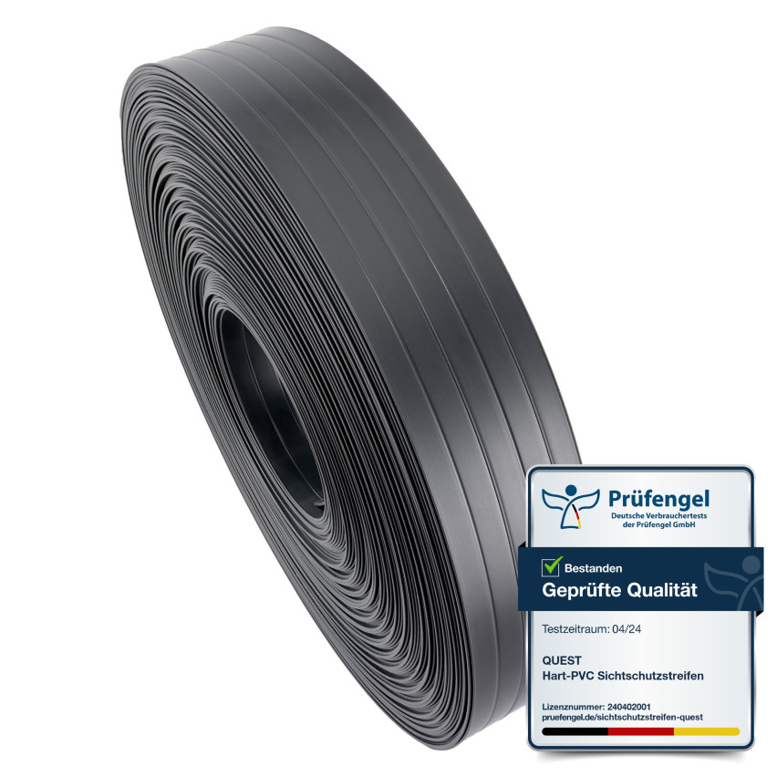 PVC-Sichtschutzstreifen für Zäune – schmaler, vertikaler Streifen für Gittermattenzäune, für Sicken geeignet, 900 g/m², anthrazit RAL 7016