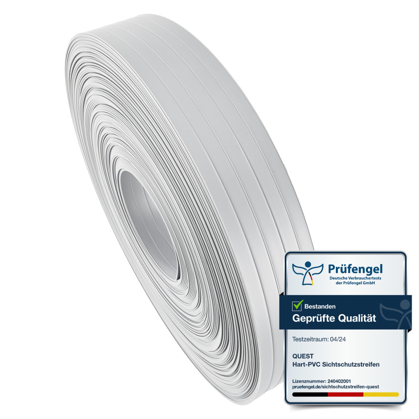 PVC-Sichtschutzstreifen für Zäune – schmaler, vertikaler Streifen für Gittermattenzäune, für Sicken geeignet, 900 g/m², grau RAL 7040