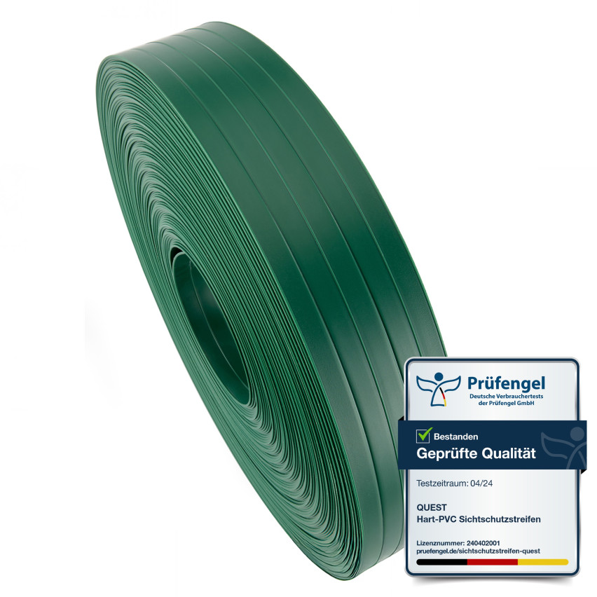PVC-Sichtschutzstreifen für Zäune – schmaler, vertikaler Streifen für Gittermattenzäune, für Sicken geeignet, 900 g/m², grün RAL 6005