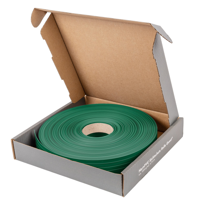 PVC-Sichtschutzstreifen für Zäune – schmaler, vertikaler Streifen für Gittermattenzäune, für Sicken geeignet, 900 g/m², grün RAL 6005
