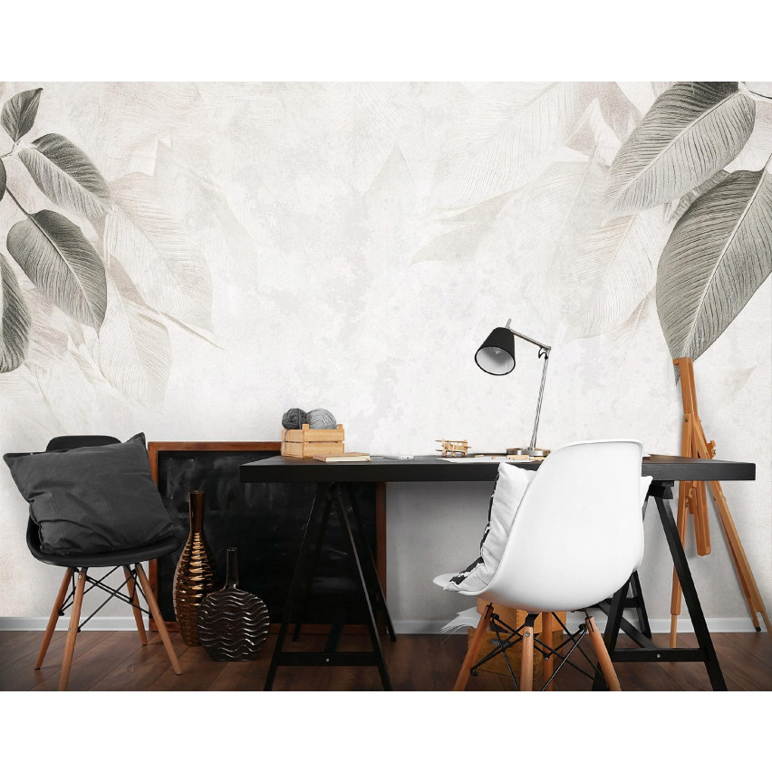 Wallpaper Beton Blätter Grau auf Vlies Schlafzimmer Wohnzimmer Tapete 400X280