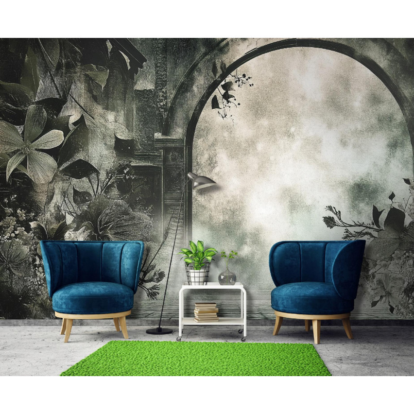 Fototapete Blätter Vintage Beton Nachahmung für Schlafzimmer Wohnzimmer Tapete 300X210