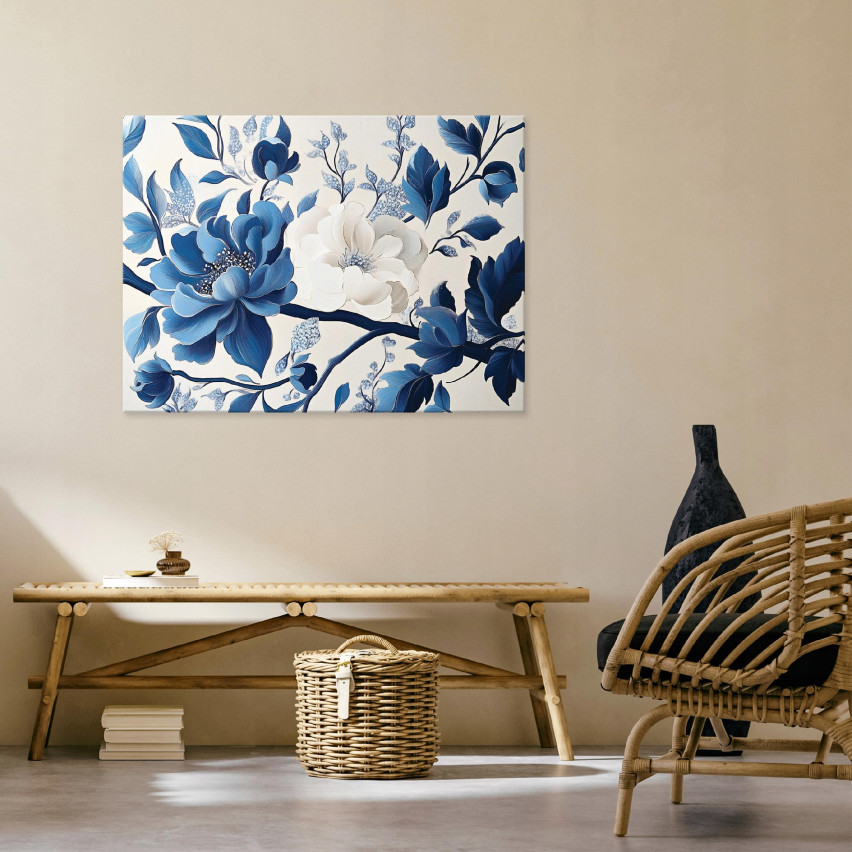BLAUE BLUMEN FÜR DAS SITZZIMMER WOHNZIMMER KÜCHE 100x70 PP15427