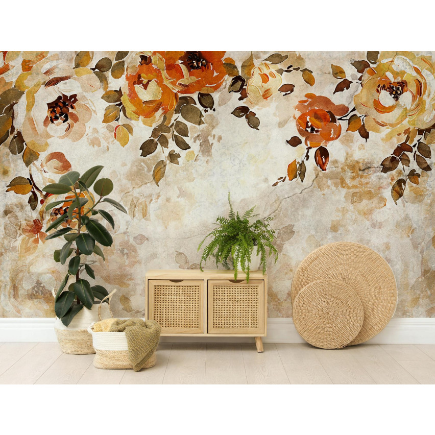Wallpaper Blumen auf Beton Vintage Rosen für Schlafzimmer Wohnzimmer Tapete 350X250