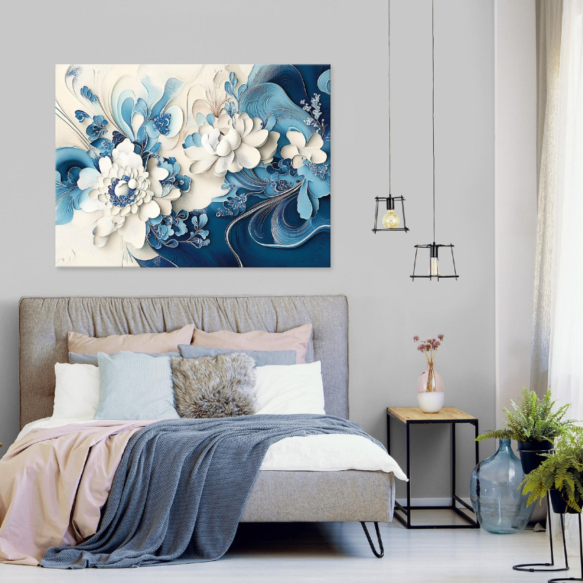 BLUE FLOWERS ON WALLPAPER FOR SITTING ROOM LIVING ROOM KITCHEN 60x40