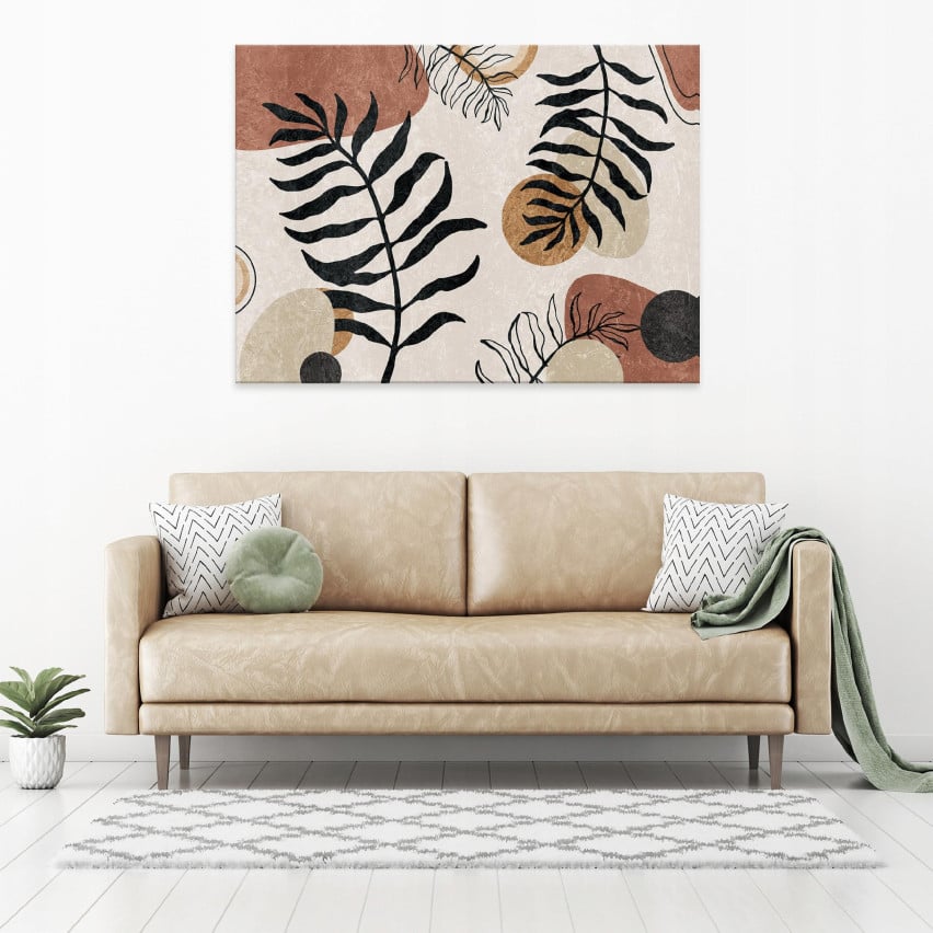 BOHO LEAVES Leinwandgemälde Großes Beige 120x80