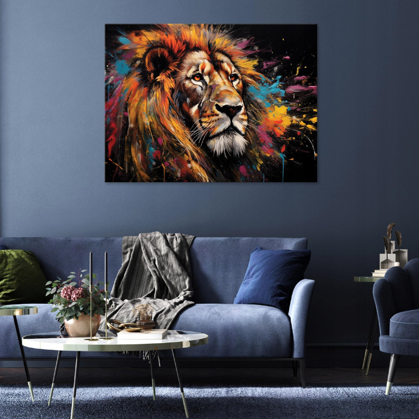 LÖWE ABSTRACT POP ART AUF WANDFLIESEN SITZZIMMER 120x80