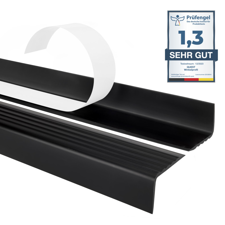 Treppenkantenprofil, Selbstklebend, PVC, Kunststoff, Antirutsch-Profil, Winkelprofil, 40x25mm, schwarz