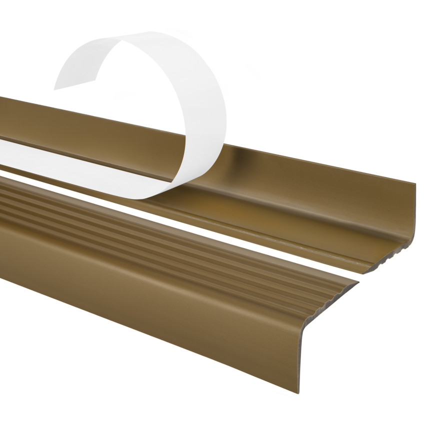 Treppenkantenprofil, Selbstklebend, PVC, Kunststoff, Antirutsch-Profil, Winkelprofil, 40x25mm, messing