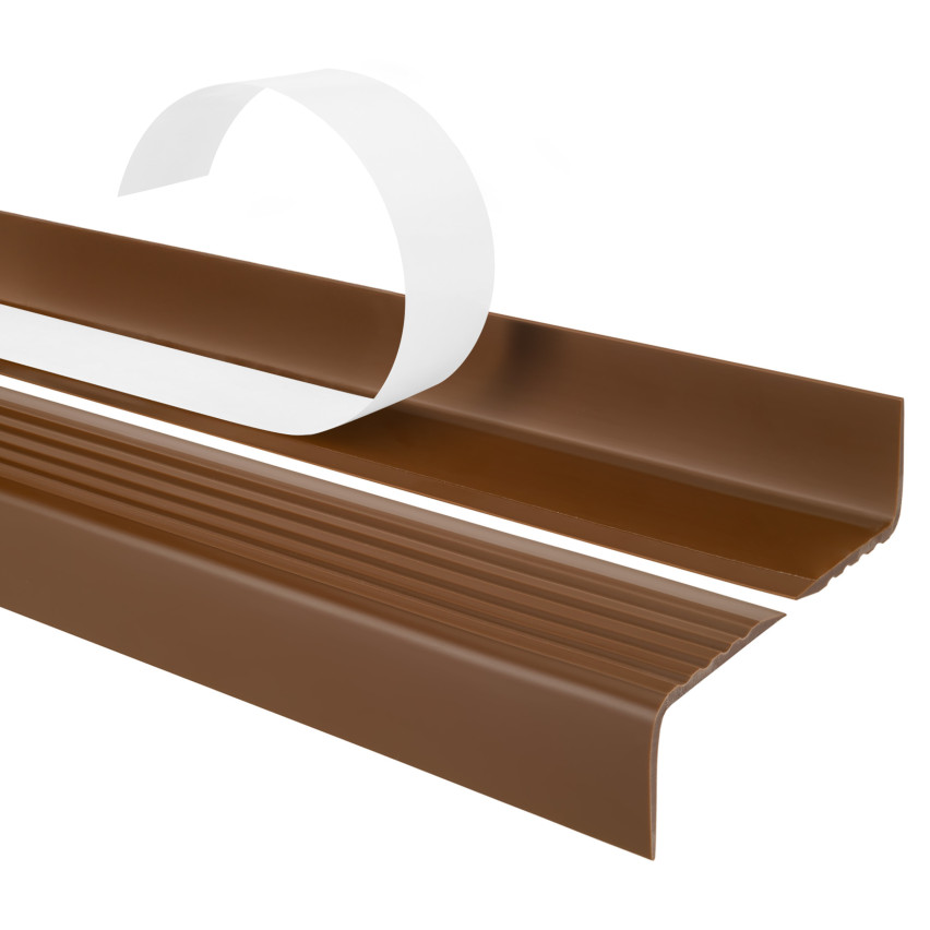 Treppenkantenprofil, Selbstklebend, PVC, Kunststoff, Antirutsch-Profil, Winkelprofil, 40x25mm, braun