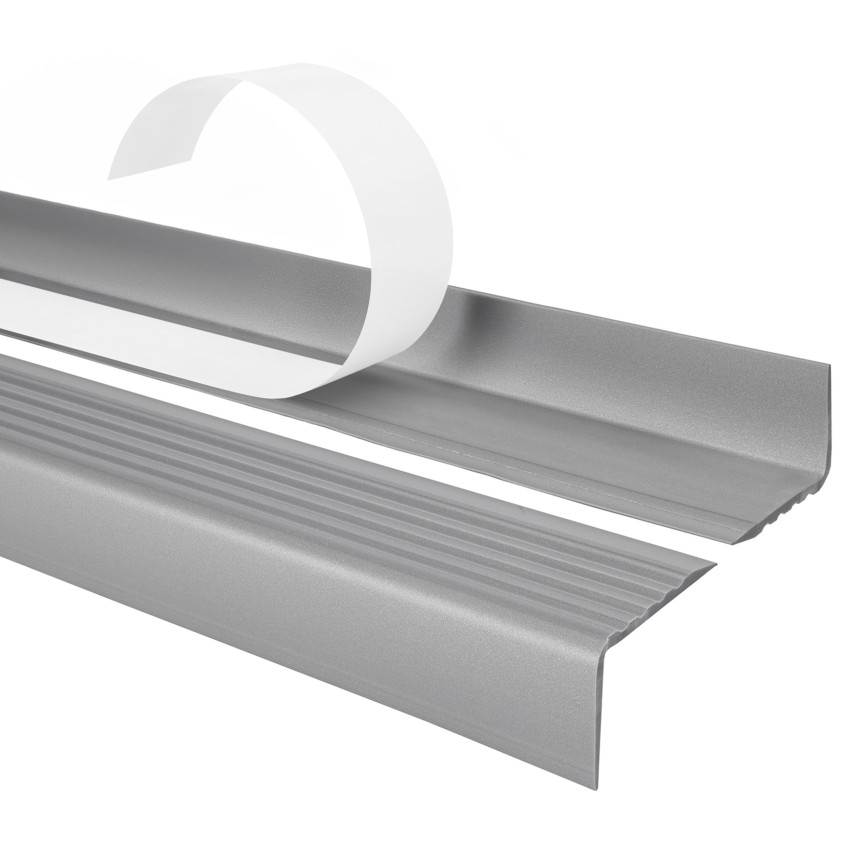 Treppenkantenprofil, Selbstklebend, PVC, Kunststoff, Antirutsch-Profil, Winkelprofil, 40x25mm, silbern