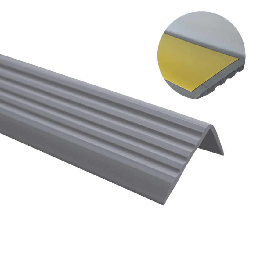 Treppenkantenprofil, Selbstklebend, PVC, Kunststoff, Antirutsch-Profil, Winkelprofil, 40x25mm, grau