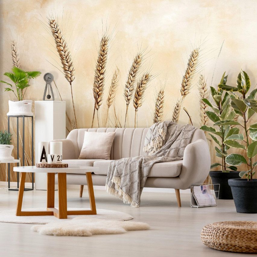 Tapete Boho Wiese Beige Natur Schlafzimmer Wohnzimmer Tapete Vlies 350X250