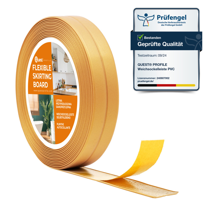 Weichsockelleiste selbstklebend 10x10mm für Küche und Bad Knickleiste aus PVC Dichtungsband Fugendichtband Gold5m