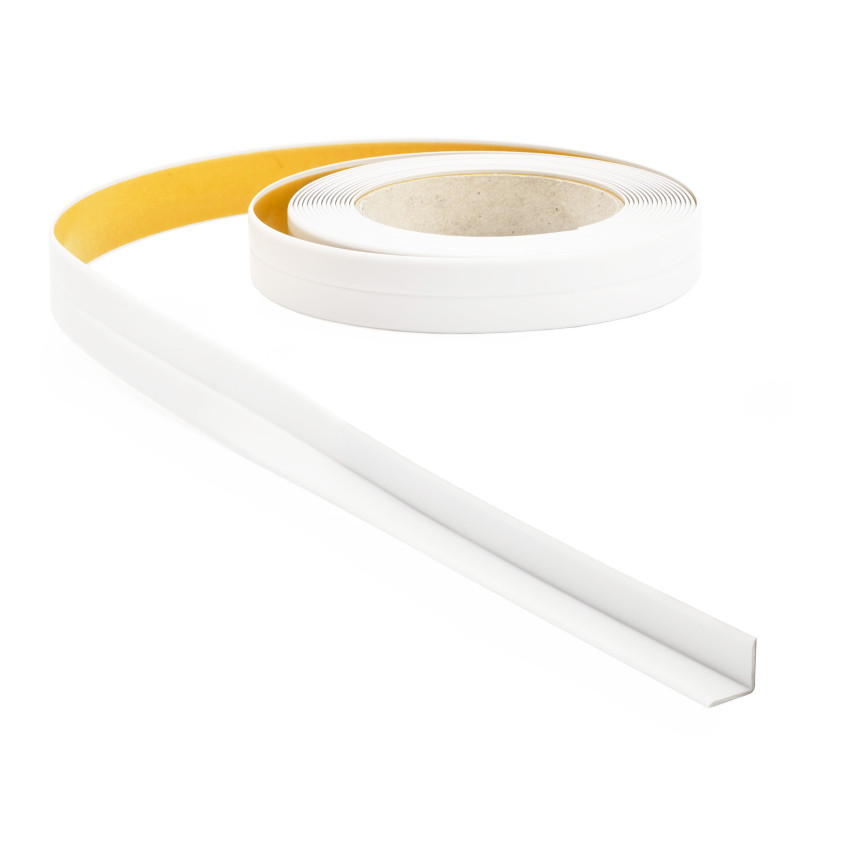 Weichsockelleiste selbstklebend 10x10mm für Küche und Bad Knickleiste aus  PVC Dichtungsband Fugendichtband Weiß 5m