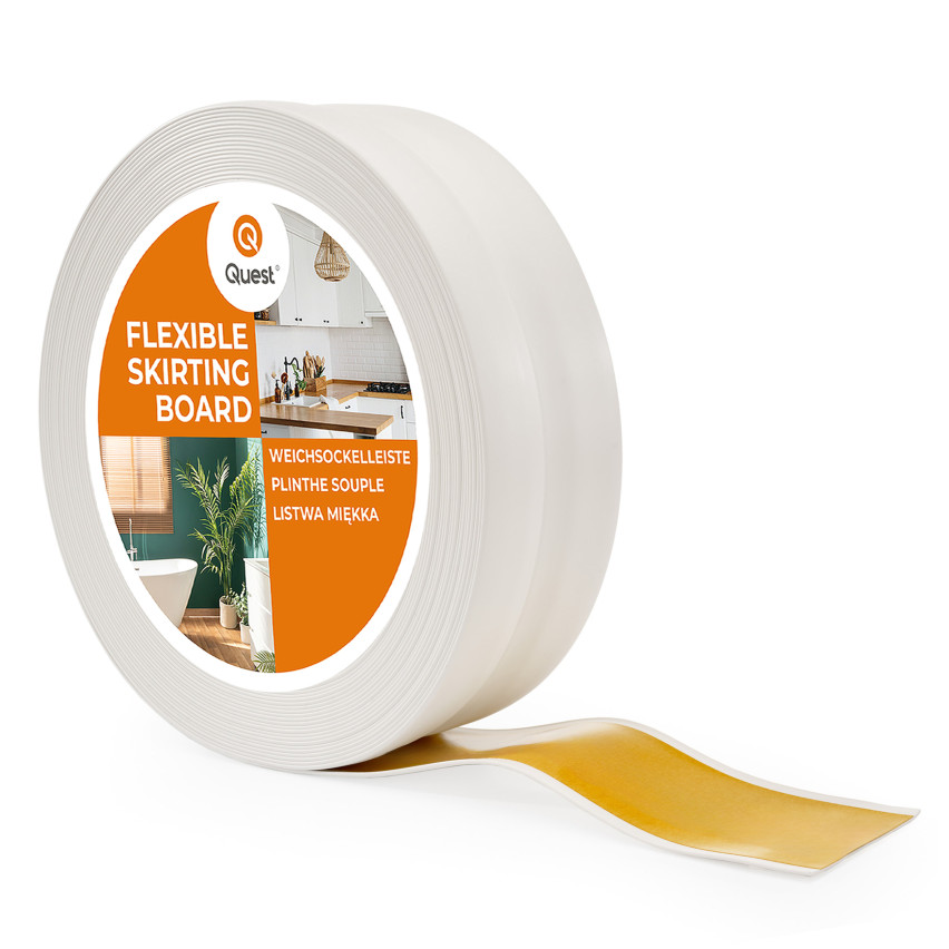 Weichsockelleiste selbstklebend 32x23 mm, flexible Wandabschlussleiste für Küche und Bad, Bodenleiste aus PVC, Dichtungsband, Weiß