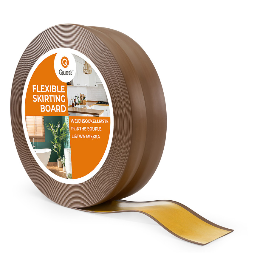 Weichsockelleiste selbstklebend 32x23 mm, flexible Wandabschlussleiste für Küche und Bad, Bodenleiste aus PVC, Dichtungsband, Dunkelbraun