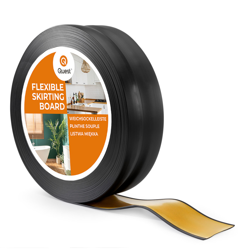 Weichsockelleiste selbstklebend 32x23 mm, flexible Wandabschlussleiste für Küche und Bad, Bodenleiste aus PVC, Dichtungsband, Schwarz