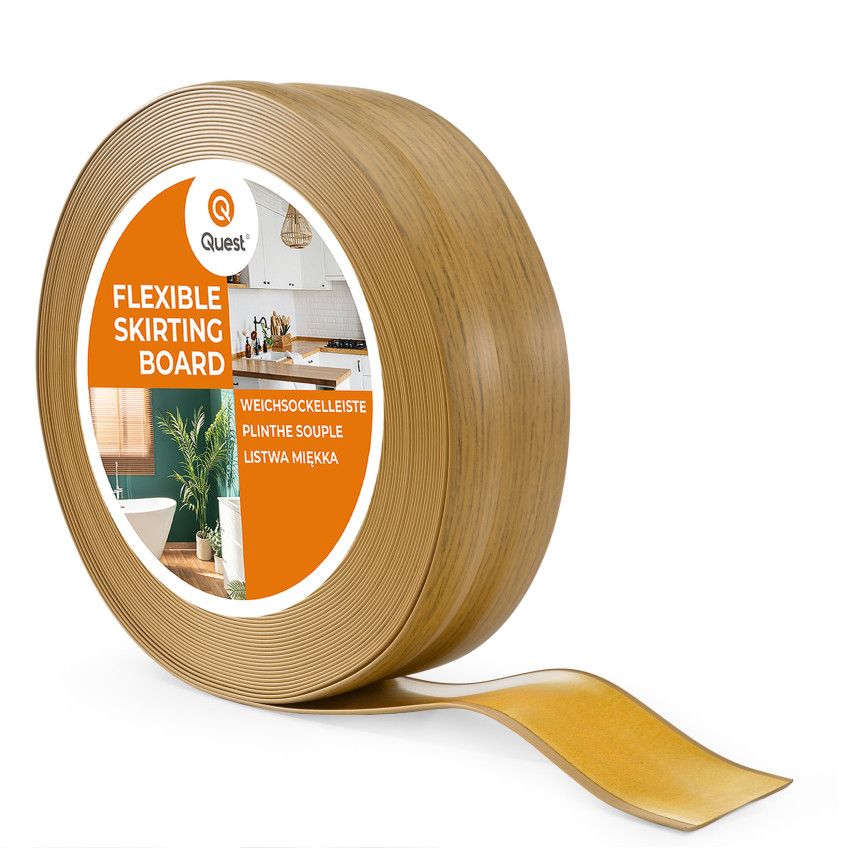 Weichsockelleiste selbstklebend 32x23 mm, flexible Wandabschlussleiste für Küche und Bad, Bodenleiste aus PVC, Dichtungsband, Eiche