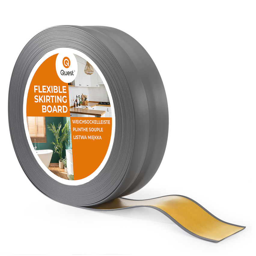 Weichsockelleiste selbstklebend 32x23 mm, flexible Wandabschlussleiste für Küche und Bad, Bodenleiste aus PVC, Dichtungsband, Graphit