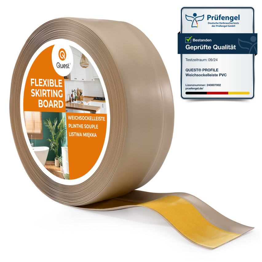 Weichsockelleiste selbstklebend 50x20 mm, flexible Wandabschlussleiste für Küche und Bad, Bodenleiste aus PVC, Dichtungsband, Beige
