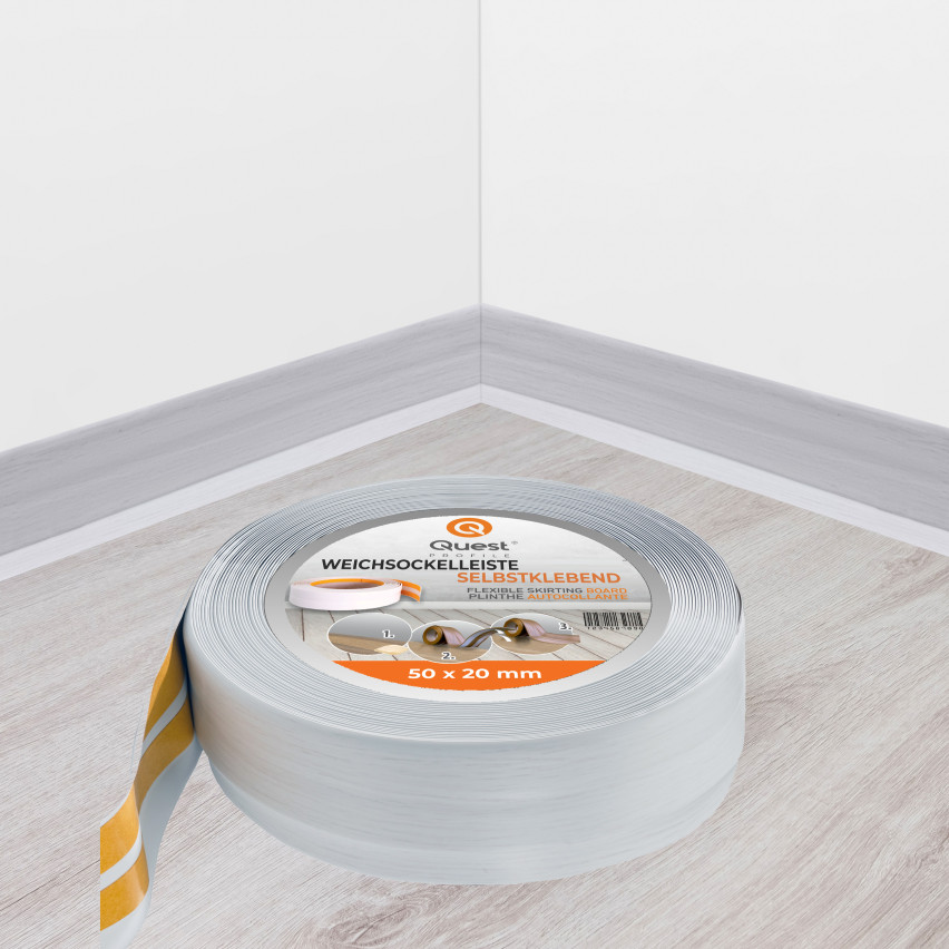 Weichsockelleiste selbstklebend 50x20 mm, flexible Wandabschlussleiste für Küche und Bad, Bodenleiste aus PVC, Dichtungsband, Birke